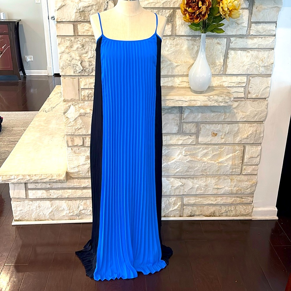 Banana Republic Blue Pleated Maxi Dress Spaghetti Strap Sheath